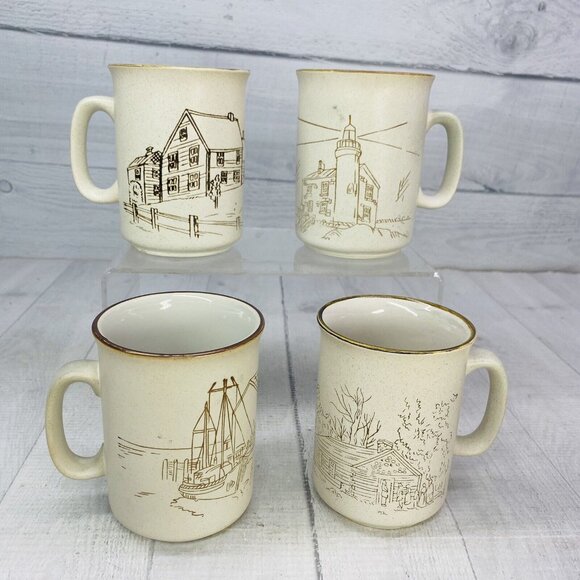 Collection Manoir CXY1 Cabins Docks Churches Lighthouses Stoneware Mugs Set of 4 - Picture 2 of 16